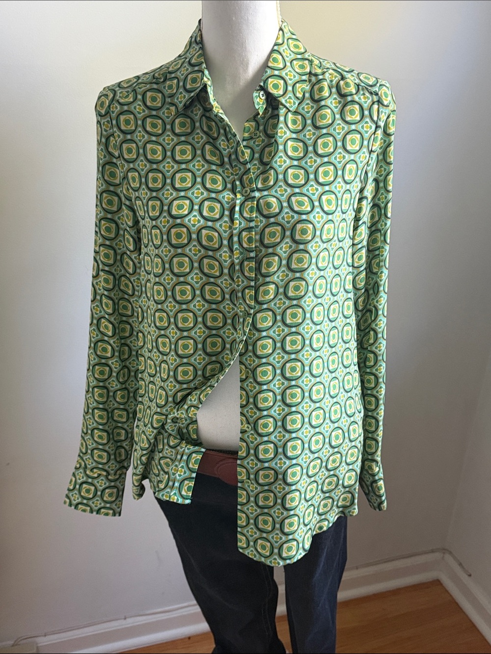 Joe Fresh Green Geometric Print Button-Down Shirt